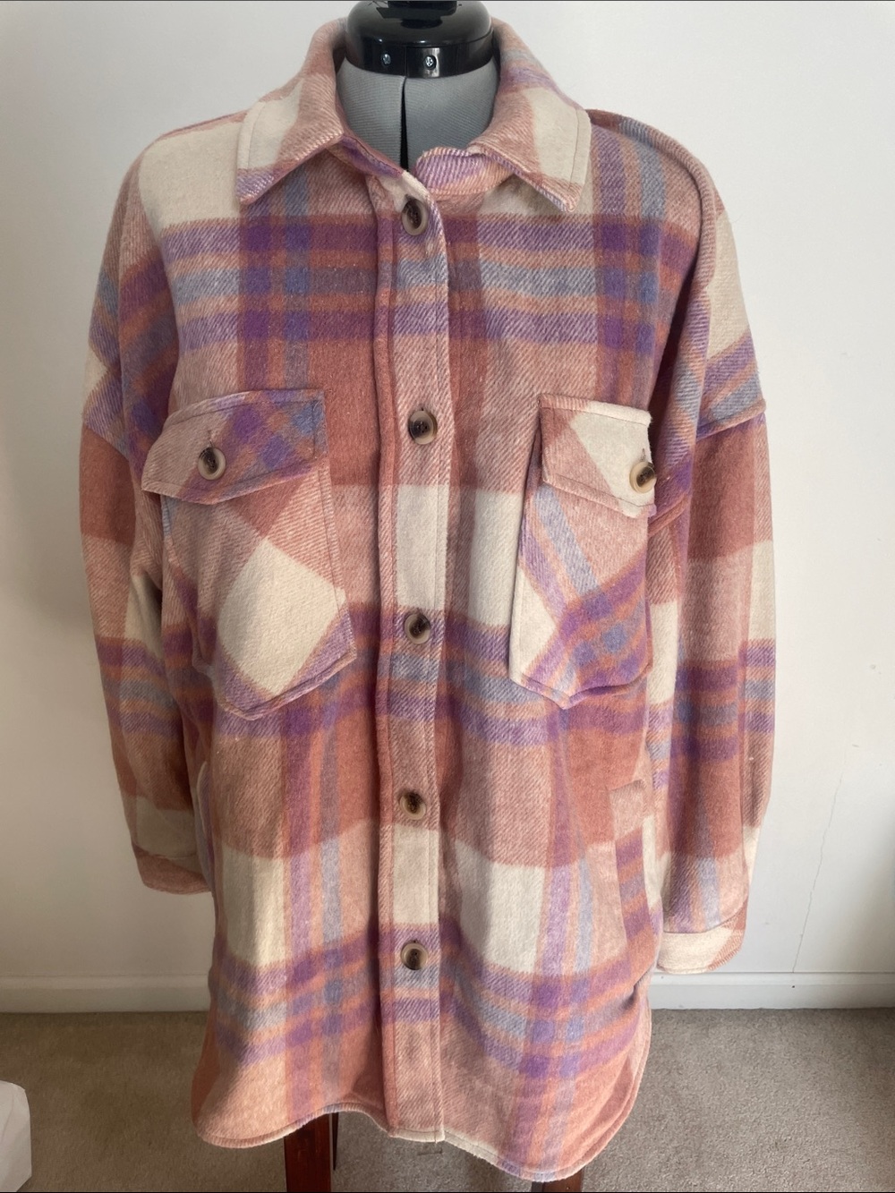 Women’s SO Plaid Shacket Jacket in Cream, Pink & Lavender - XL